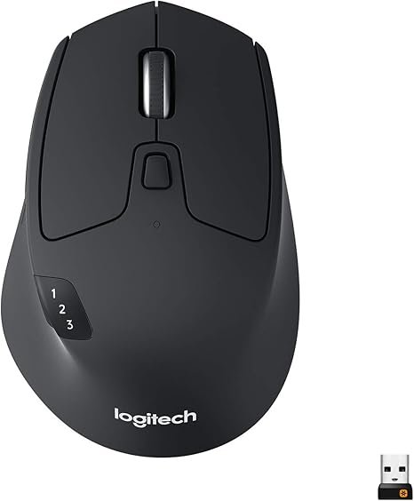 Logitech M720 Triathlon Wireless Mouse, Bluetooth, USB Unifying Receiver, 1000 DPI, 6 Programmable Buttons, 2-Year Battery, Compatible with Laptop, PC, Mac, iPadOS - Black