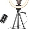 Sensyne 10'' Ring Light with 50'' Extendable Tripod Stand, LED Circle Lights with Phone Holder for Live Stream/Makeup/YouTube Video/TikTok, Compatible with All Phones