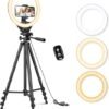 Sensyne 10'' Ring Light with 50'' Extendable Tripod Stand, LED Circle Lights with Phone Holder for Live Stream/Makeup/YouTube Video/TikTok, Compatible with All Phones