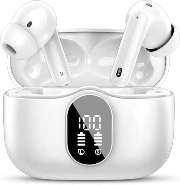 61HyQ94QVGL._AC_SL1500_.jpg Wireless Earbuds, Bluetooth 5.4 Headphones Bass Stereo, Ear Buds with Noise Cancelling Mic, LED Display in Ear Earphones Clear Calls, IP7 Waterproof Bluetooth Earbuds for Phones/Sports/Laptop, White