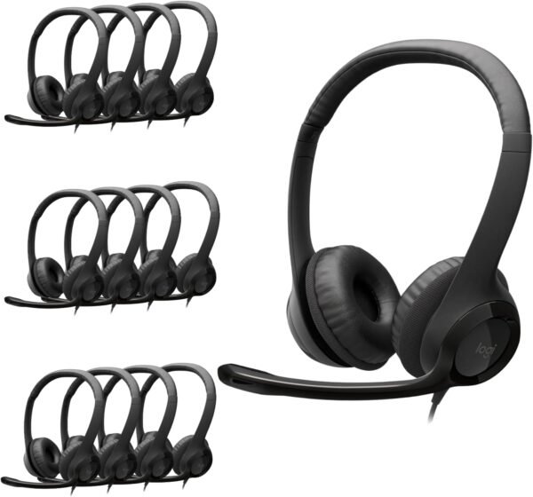 Logitech H390 Gaming Headphones, Wired Headphones with Mic, USB-A Headset with Microphone for PC, Noise Cancelling Microphone for Video Meetings, Music, Gaming - Black (Pack of 12)