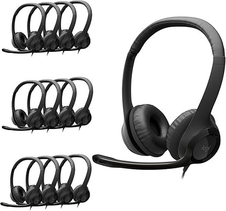Logitech H390 Gaming Headphones, Wired Headphones with Mic, USB-A Headset with Microphone for PC, Noise Cancelling Microphone for Video Meetings, Music, Gaming - Black (Pack of 12)