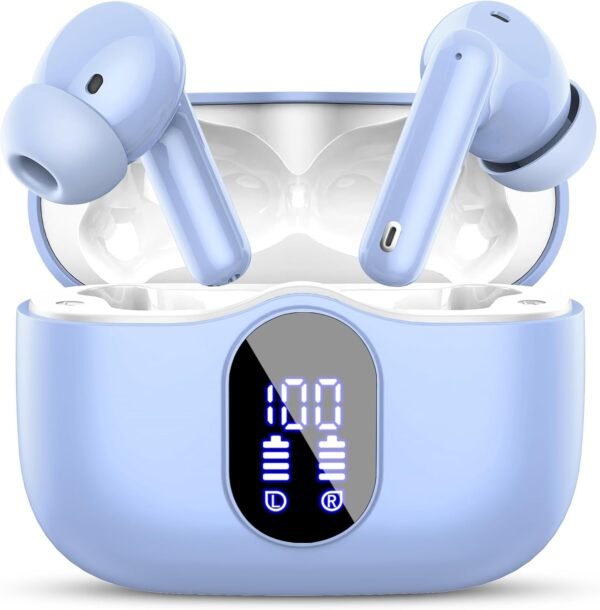 61rAiIFiOjL._AC_SL1500_.jpg Wireless Earbuds, Bluetooth 5.4 Headphones Bass Stereo, Ear Buds with Noise Cancelling Mic, LED Display in Ear Earphones Clear Calls, IP7 Waterproof Bluetooth Earbuds for Phones/Sports/Laptop, White