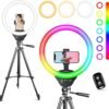 Sensyne 10'' Ring Light with 50'' Extendable Tripod Stand, LED Circle Lights with Phone Holder for Live Stream/Makeup/YouTube Video/TikTok, Compatible with All Phones