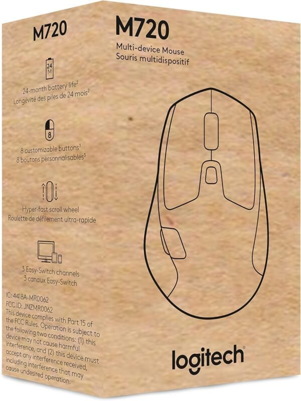 Logitech M720 Triathlon Wireless Mouse, Bluetooth, USB Unifying Receiver, 1000 DPI, 6 Programmable Buttons, 2-Year Battery, Compatible with Laptop, PC, Mac, iPadOS - Black