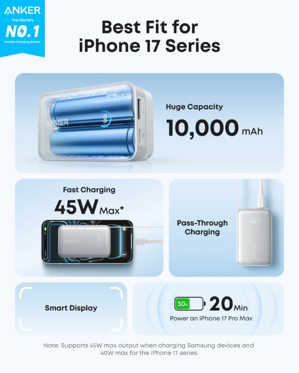 Anker Nano Power Bank (10K, 45W,Built-In Retractable USB-C Cable)