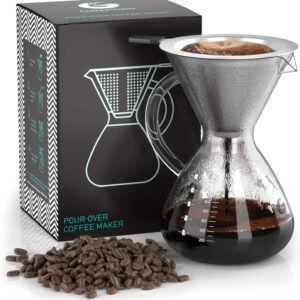 coffee gator pour over zaparzacz do kawy – więcej smaku dzięki bezpapierowemu filtrowi ze stali nierdzewnej i szklanej karafce – ręczny zaparzacz do kawy – 400 ml