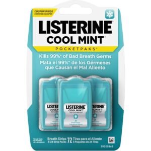 3 paski oddechowe listerine pocketpaks, cool mint, dozowniki – dla chłodnego miętowego oddechu