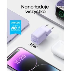anker Ładowarka usb c gan 30 w, 511 (nano 3), piq 3.0 pps, szybka ładowarka, kompatybilna z iphone 16/16 pro/16 pro max/15 pro, galaxy, pixel 4/3, ipad (bez kabla do ładowania)