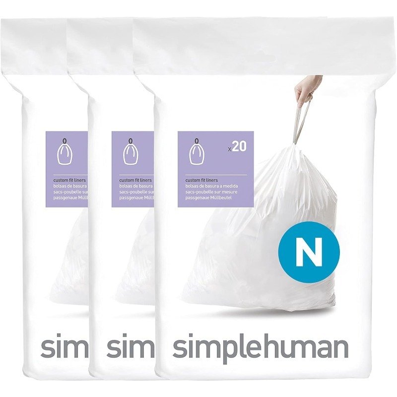 simplehuman code a 90 count, dispenser pack custom fit liners, drawstring trash bags, 4.5 liter / 1.2 gallon, white simplehuman code a 90 count, dispenser pack custom fit liners, drawstring trash bags, 4.5 liter / 1.2 gallon, white