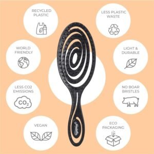 mini szczotka do włosów ninabella bez ciągnięcia, podróżna. do włosów suchych, mokrych i przedłużanych. ułatwia rozczesywanie, czarna