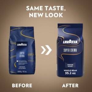 kawa ziarnista lavazza super crema 1kg, 60% arabika, 40% robusta, srednio palona, wysoka zawartosc kofeiny