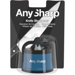 ostrzałka anysharp z przyssawką, bezpieczna, do noży kuchennych, niebieska